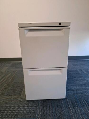 2-Drawer Metal Pedestal Filing Cabinet, Locking, Stationary, Light Gray, 26"x15"x23", File Bars