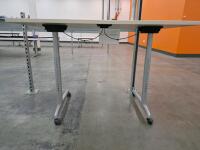 Adjustable Height Work Table with Cable Grommet, 5ft widex30" deep, Metal Frame, Rolling Casters, White Top - 3