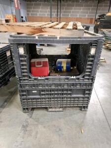 Collapsible Bulk Storage Crate w/ 2 Justrite 5-Gal Safety Cans, 2 Fuel Cans, Cooler