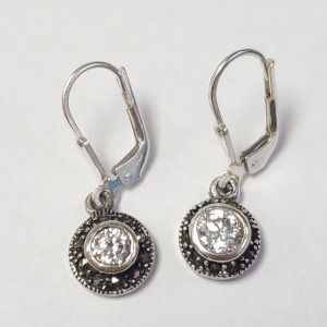 $120 Silver Cz And Marcasite Earrings