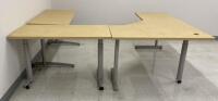 Modular L-Shaped Office Desk with Adjustable Metal Legs and Light Wood Finish