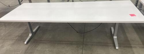 Electric Sit-Stand Desk, 8&rsquo;x3&rsquo;White Top, Silver Frame, Missing Control Cable