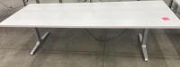 Electric Sit-Stand Desk, 8&rsquo;x3&rsquo;White Top, Silver Frame, Missing Control Cable