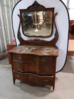 Antique Oak Dresser with Mirror, Early 20th Century, 4 Drawers, Ornate Brass Handles