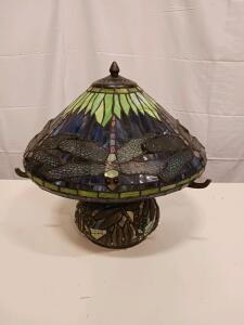 Tiffany-Style Dragonfly Stained Glass Table Lamp, 24" Height, 16" Shade Diameter, Dual Pull Chains