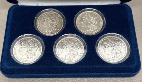 Morgan Silver Dollar Set New Orleans Mint 1879, 1883, 1885, 1890, 1891 in Velvet Case