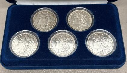 Morgan Silver Dollar Set New Orleans Mint 1879, 1883, 1885, 1890, 1891 in Velvet Case
