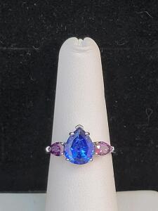 Blue Sapphire & Amethyst Ring, Size 7