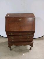 Queen Anne Style Drop-Front Secretary Desk, 4 Drawers, Cabriole Legs, Brass Hardware, 42" Tall - 2