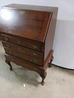 Queen Anne Style Drop-Front Secretary Desk, 4 Drawers, Cabriole Legs, Brass Hardware, 42" Tall - 3