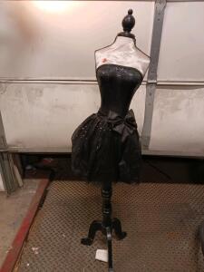 Decorative Female Dress Form Mannequin with Black Sequin Dress, Wood Tripod Stand, 60 In Tall