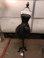 Decorative Female Dress Form Mannequin with Black Sequin Dress, Wood Tripod Stand, 60 In Tall