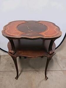Antique Victorian-Style Two-Tier Side Table with Ornate Design and Cabriole Legs