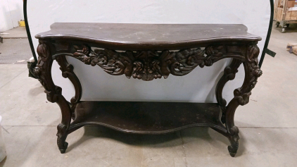 Antique 19th-Century Rococo Revival Carved Wooden Console Table with Ornate Details