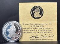 1804 Bust Dollar Replica, 2 oz .999 Silver, Proof Quality, Original Box & COA