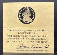 1804 Bust Dollar Replica, 2 oz .999 Silver, Proof Quality, Original Box & COA - 4