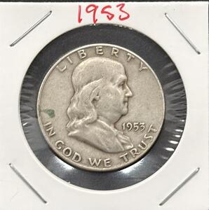 1953 Franklin Half Dollar, Philadelphia Mint, 90% Silver, Circulated Condition