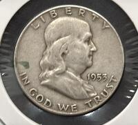 1953 Franklin Half Dollar, Philadelphia Mint, 90% Silver, Circulated Condition - 3