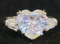 Clear White Heart-Shaped Faceted Gemstone Ring, .925 Band, Size 10 - 4