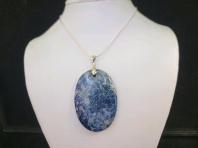 85.75ct Natural Blue Chrysanthenum Coral Oval Pendant 24" Necklace