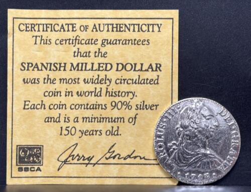 1783 Spanish Milled Dollar (8 Reales) Charles III Silver Coin w/ COA, 90% Silver, Display Case