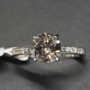 $10475 14K Diamond (1.35Ct,Grey Brown Salt And Pepper,) Diamond(0.06ct) Ring