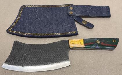 Custom Handmade Cleaver Knife with Decorative Handle and Sheath, Full Tang, 6-7" Blade