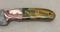 Custom Damascus Fixed Blade Knife - 4.5" Blade, Full Tang, Resin/Wood Handle, Leather Sheath - 3