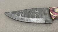 Custom Damascus Fixed Blade Knife - 4.5" Blade, Full Tang, Resin/Wood Handle, Leather Sheath - 4
