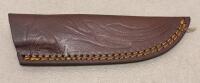 Custom Damascus Fixed Blade Knife - 4.5" Blade, Full Tang, Resin/Wood Handle, Leather Sheath - 5