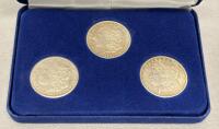 1921 Morgan Silver Dollar Set (3 Coins) w/ American Historic Society COA & Case