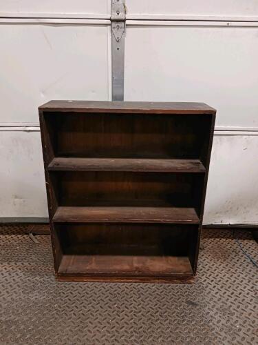 Rustic Wood 3-Shelf Bookcase, Fixed Shelves, 36x30x11 in, Dark Brown Finish