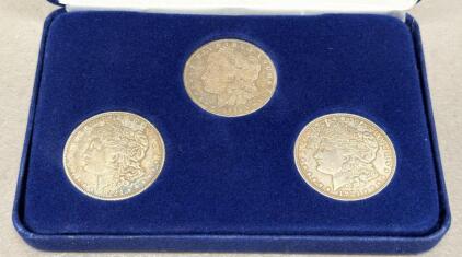 1921 Morgan Silver Dollar Set &ndash; Three Circulated 90% Silver Coins in Blue Velvet Presentation Case