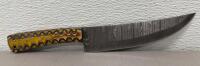 Custom Damascus Steel Fixed-Blade Knife with Carved Wooden Handle, Approx. 8" Blade - 4
