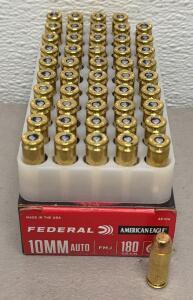 Federal American Eagle 10mm Auto FMJ 180 Grain, 50 Round Box, AE10A, Brass Case, Made in USA