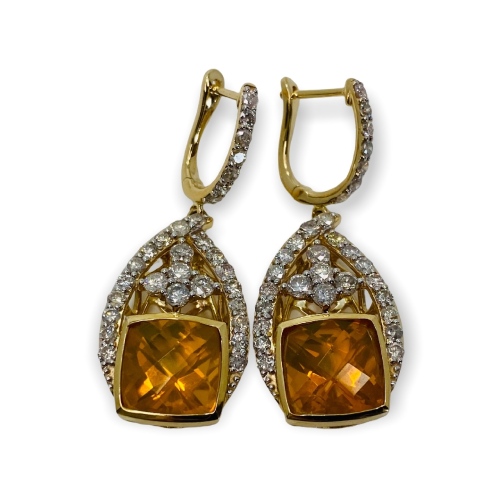 $9,680 Value, 14K Gold Fire Opal & Diamond Earrings