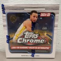 2024-25 Topps Chrome Basketball Mega Box, 42 Cards, 10 Blue Refractors, Sealed, Stephen Curry Cover