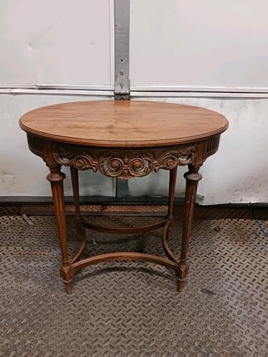 Antique Wooden Side Table with Carved Apron and Turned Legs