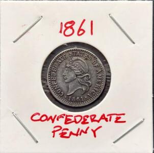 1861 Confederate States of America One Cent Coin, Copper-Nickel, 19 mm, 4.67 g