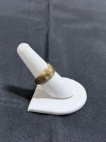 10K Gold Engraved Wide Band Ring, Geometric Pattern, Open-Back, Marked "10K", Yellow Gold - 2