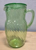 Antique Uranium Glass Pitcher, 8.5" Tall, Swirled Pattern, Glows Under UV Light - 5
