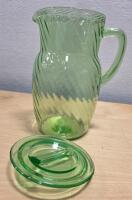 Antique Uranium Glass Pitcher, 8.5" Tall, Swirled Pattern, Glows Under UV Light - 6