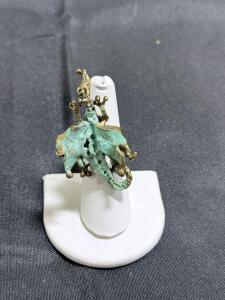 Sculptural Bronze Dragon Ring with Green Patina, Artisan Animal Jewelry, Statement Piece