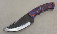 Custom Fixed-Blade Hunting Knife 4" Drop Point Gut Hook, Dyed Wood Handle, Leather Sheath - 3