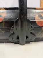 Hand-Painted Chinese Wooden Food Carrier Basket, Black Lacquer, Floral Motif, Arched Handle, c.1920-50 (Sp-12) - 2