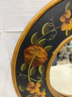 Hand-Painted Round Floral Wall Mirror, 18 Inch, Wood Frame, Black & Gold, Dual Hangers Sp-12 - 2