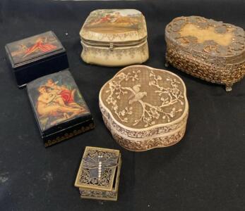 Vintage Trinket & Jewelry Box Collection: Porcelain, Metal, Lacquered, Hand Painted, Velvet Lined