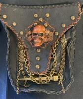 Handmade Gothic Leather Crossbody Bag, Skull & Chain Decor, Black, Custom Punk Style, 7x6 in ( SP2 ) - 2