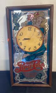 Vintage Pepsi-Cola Art Nouveau Mirrored Wall Clock, Late 20th Century, 24"x12" ( R8 )