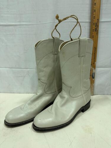 Justin L3713 White Leather Cowboy Boots, Men&rsquo;s, Made in USA, 12&rdquo; Shaft, Reg #13809 2